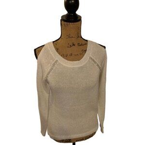 🍒 2/$20 🍒 Cream XS Cold Shoulder Sweater with Rhinestone Adornment